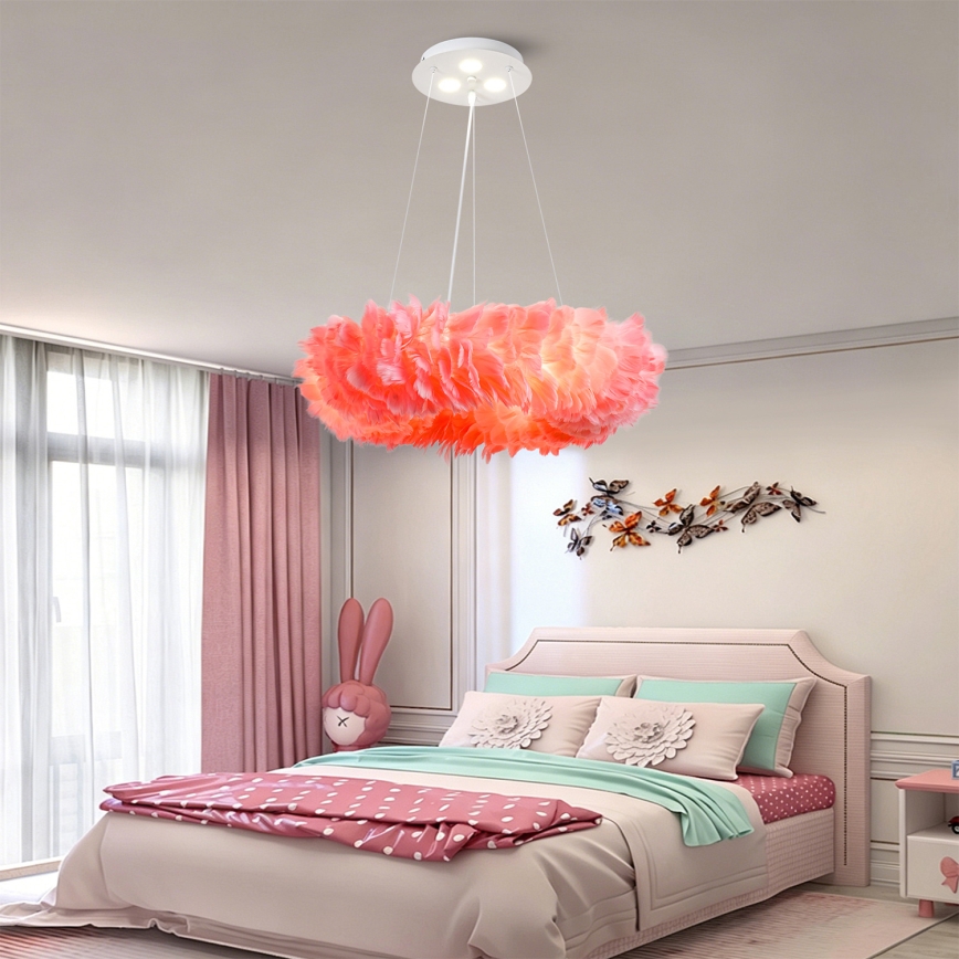 BRILAGI - LED luster na sajli FEATHER 3xE27/40W/230V + 3xLED/3W, promjer 50 cm, ružičasta