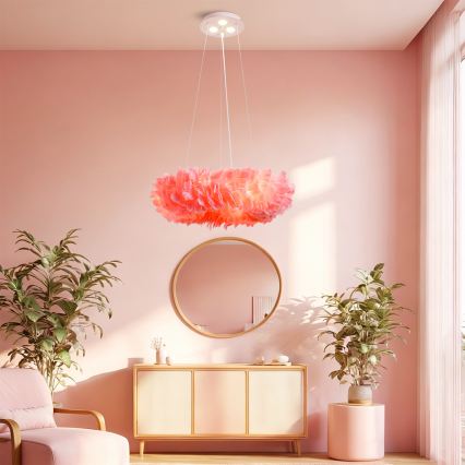 BRILAGI - LED luster na sajli FEATHER 3xE27/40W/230V + 3xLED/3W, promjer 50 cm, ružičasta