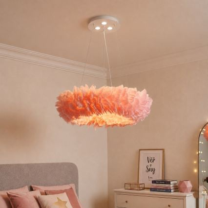 BRILAGI - LED luster na sajli FEATHER 3xE27/40W/230V + 3xLED/3W, promjer 50 cm, ružičasta
