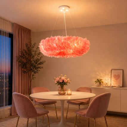 BRILAGI - LED luster na sajli FEATHER 3xE27/40W/230V + 3xLED/3W, promjer 50 cm, ružičasta