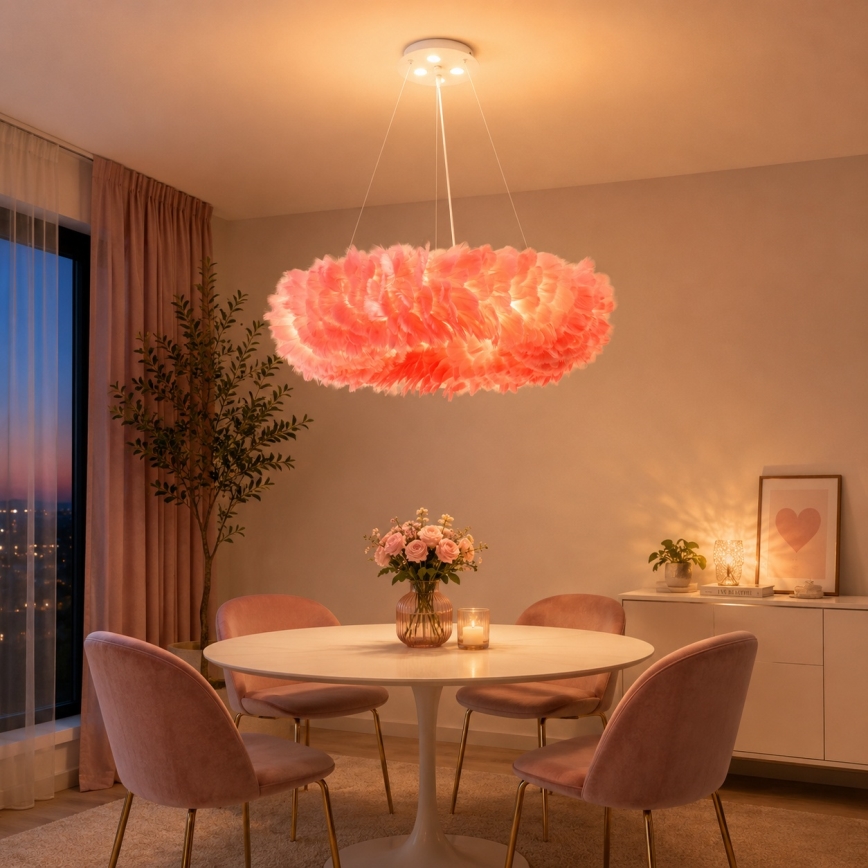 BRILAGI - LED luster na sajli FEATHER 3xE27/40W/230V + 3xLED/3W, promjer 50 cm, ružičasta