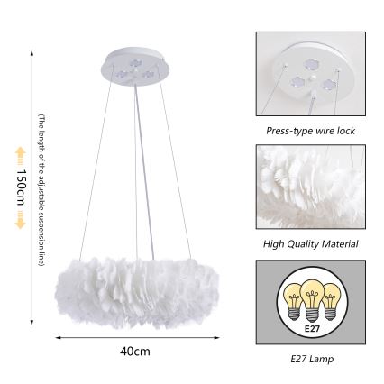 BRILAGI - LED luster na sajli FEATHER 3xE27/40W/230V + 3xLED/3W Ø 40 cm bijeli
