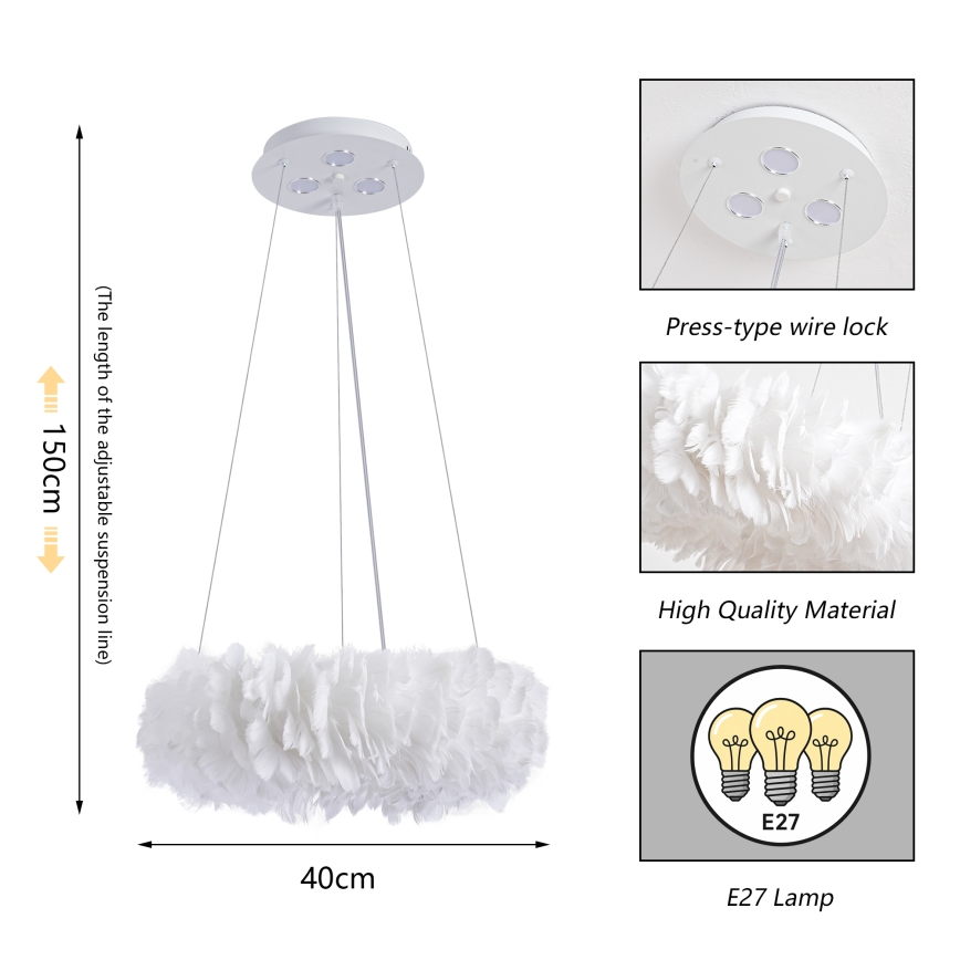 BRILAGI - LED luster na sajli FEATHER 3xE27/40W/230V + 3xLED/3W Ø 40 cm bijeli