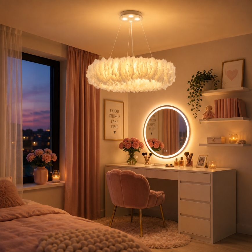 BRILAGI - LED luster na sajli FEATHER 3xE27/40W/230V + 3xLED/3W Ø 50 cm bijela