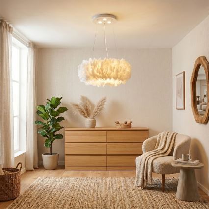 BRILAGI - LED luster na sajli FEATHER 3xE27/40W/230V + 3xLED/3W Ø 50 cm bijela