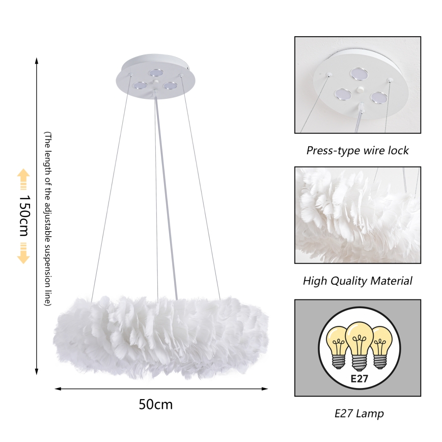BRILAGI - LED luster na sajli FEATHER 3xE27/40W/230V + 3xLED/3W Ø 50 cm bijela