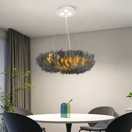 BRILAGI - LED luster na sajli FEATHER 3xE27/40W/230V + 3xLED/3W Ø 50 cm siva