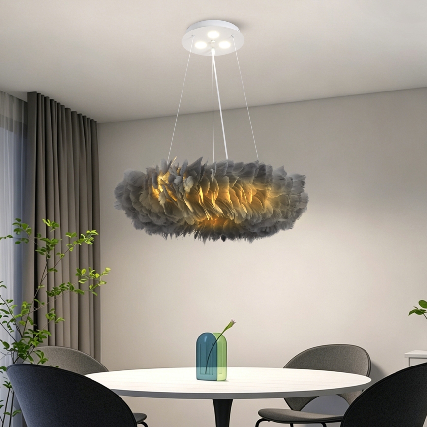 BRILAGI - LED luster na sajli FEATHER 3xE27/40W/230V + 3xLED/3W Ø 50 cm siva