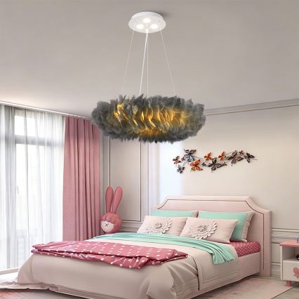 BRILAGI - LED luster na sajli FEATHER 3xE27/40W/230V + 3xLED/3W Ø 50 cm siva