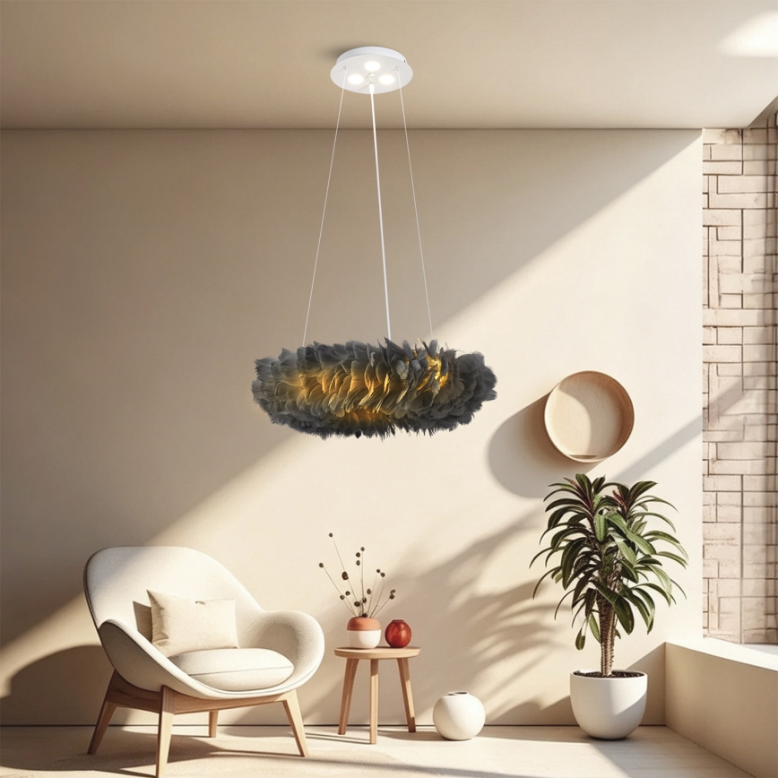 BRILAGI - LED luster na sajli FEATHER 3xE27/40W/230V + 3xLED/3W Ø 50 cm siva