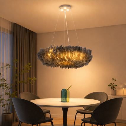 BRILAGI - LED luster na sajli FEATHER 3xE27/40W/230V + 3xLED/3W Ø 50 cm siva
