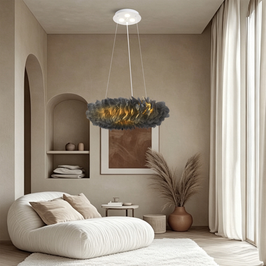 BRILAGI - LED luster na sajli FEATHER 3xE27/40W/230V + 3xLED/3W Ø 50 cm siva