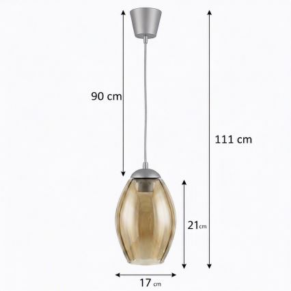 BRILAGI - LED luster na sajli RETRO GLASS 1xE27/60W/230V Ø 17 cm srebrna/dimno bež