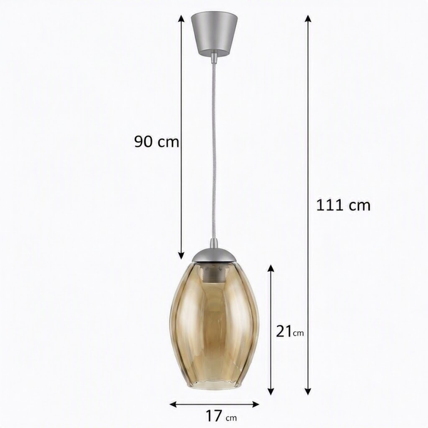 BRILAGI - LED luster na sajli RETRO GLASS 1xE27/60W/230V Ø 17 cm srebrna/dimno bež