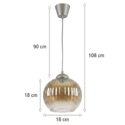 BRILAGI - LED luster na sajli RETRO GLASS 1xE27/60W/230V Ø 18 cm srebrna/zadimljeno-smeđa