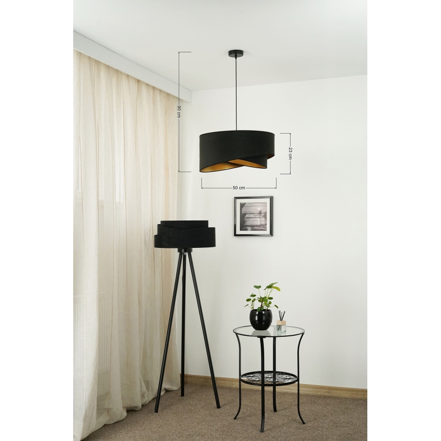 Brilagi - LED Luster na sajli LYRA 1xE27/15W/230V crna/zlatna