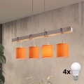 Brilagi - LED luster na sajli NUBILA 4xE27/60W/230V siva/narančasta