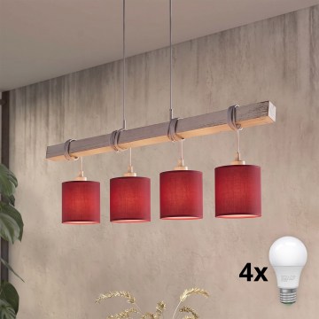Brilagi - LED luster na sajli NUBILA 4xE27/60W/230V siva/pompejska crvena