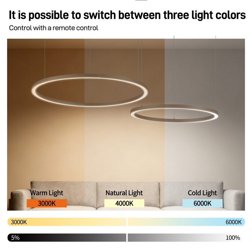BRILAGI - LED prigušivi luster na sajli PORTOFINO LED/98W/230V 3000-6000K bež + s daljinskim upravljačem