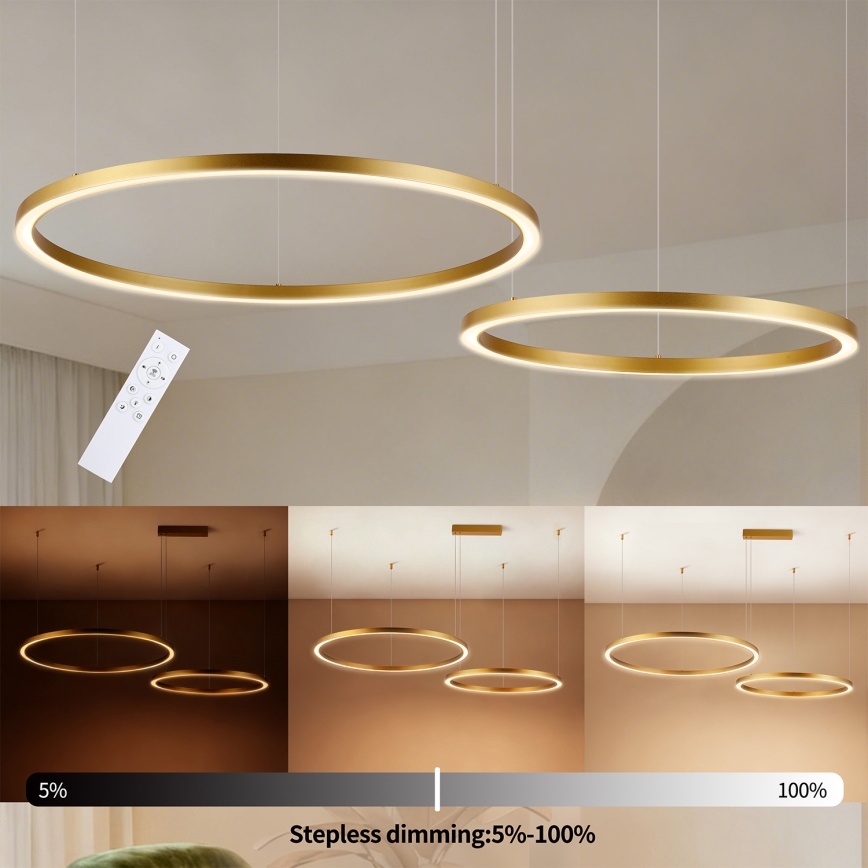 Brilagi - Prigušivi LED luster na sajli PORTOFINO LED/98W/230V 3000-6000K zlatni + daljinski upravljač