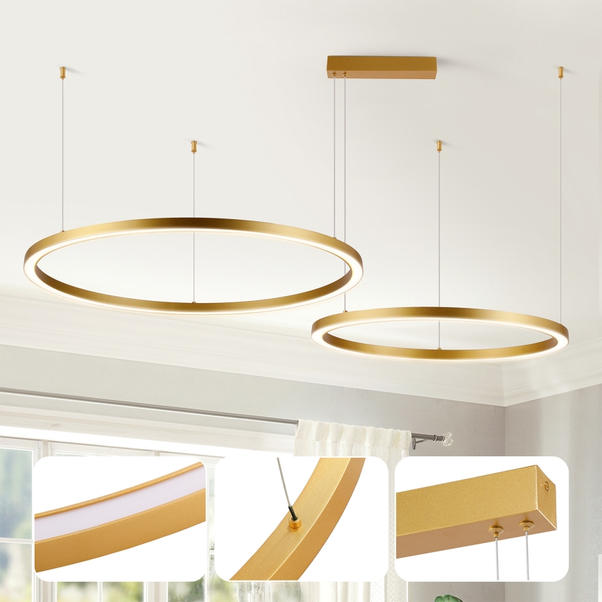 Brilagi - Prigušivi LED luster na sajli PORTOFINO LED/98W/230V 3000-6000K zlatni + daljinski upravljač