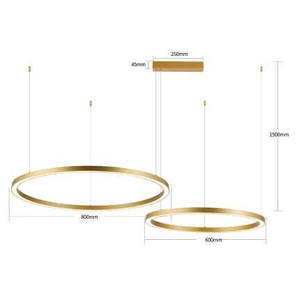 Brilagi - Prigušivi LED luster na sajli PORTOFINO LED/98W/230V 3000-6000K zlatni + daljinski upravljač