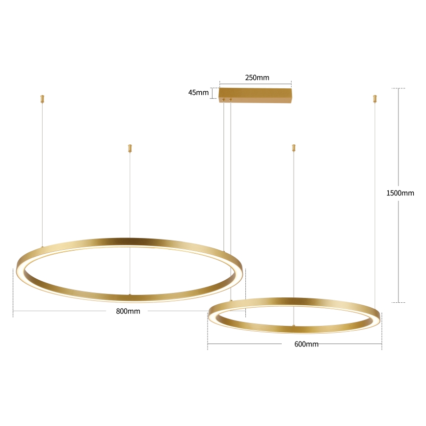 Brilagi - Prigušivi LED luster na sajli PORTOFINO LED/98W/230V 3000-6000K zlatni + daljinski upravljač