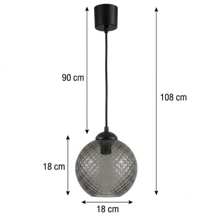 BRILAGI - LED luster na sajli RETRO GLASS 1xE27/60W/230V Ø 18 cm crna/dimno-siva