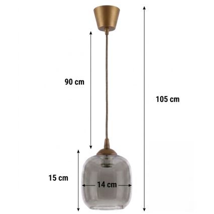BRILAGI - LED luster na sajli RETRO GLASS 1xE27/60W/230V pr. 14 cm smeđa/zadimljeno siva