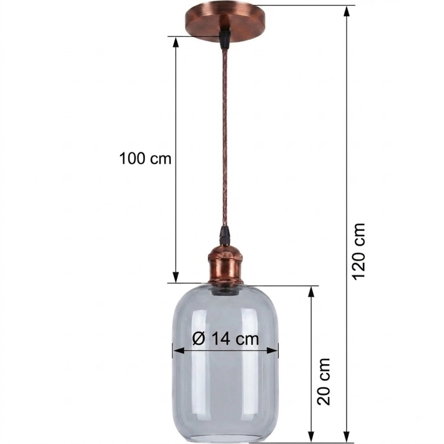 Brilagi - LED luster na kabelu RETRO GLASS 1xE27/60W/230V, promjer 14 cm, bakreni/zadimljeno sivi