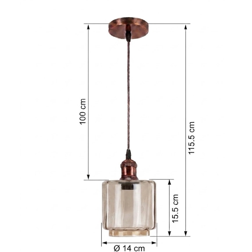 Brilagi - LED luster na sajli RETRO GLASS 1xE27/60W/230V, promjer 14 cm, bakrena / zadimljeno bež