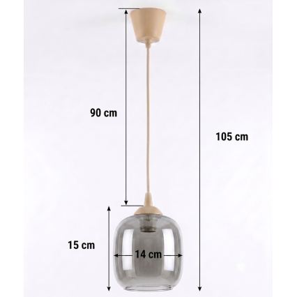 BRILAGI - LED luster na sajli RETRO GLASS 1xE27/60W/230V pr. 14 cm bež/dimno siva