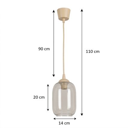Brilagi - LED luster na sajli RETRO GLASS 1xE27/60W/230V Ø 14 cm bež/zadimljeno-siva