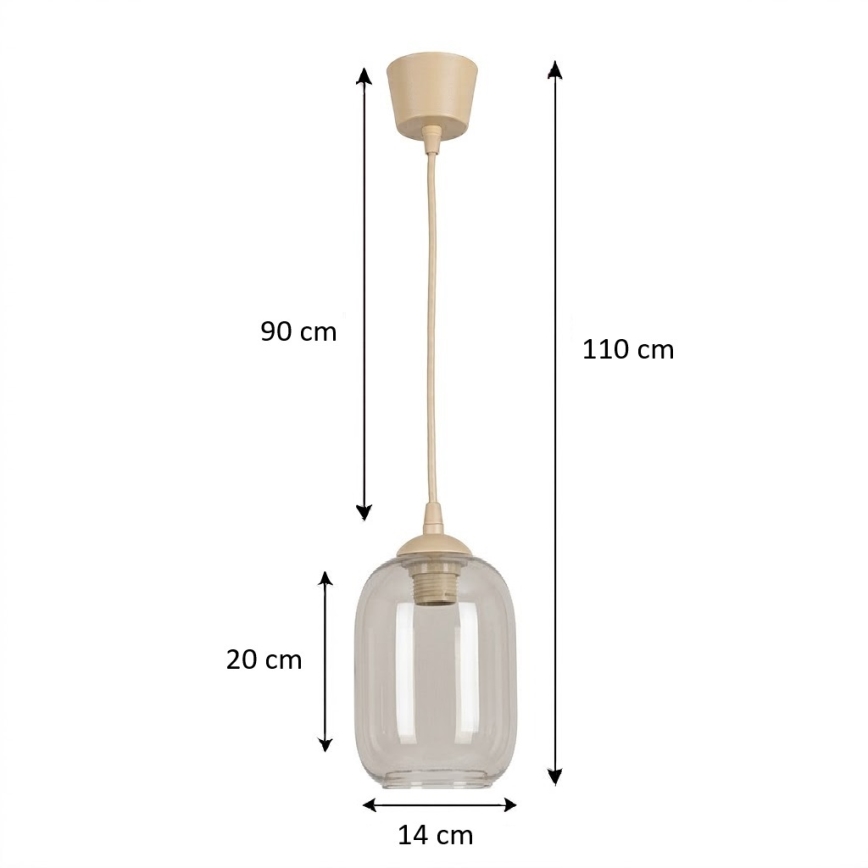 Brilagi - LED luster na sajli RETRO GLASS 1xE27/60W/230V Ø 14 cm bež/zadimljeno-siva