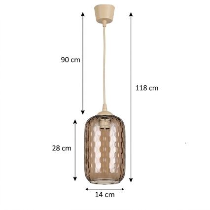 Brilagi - LED luster na kabelu RETRO GLASS 1xE27/60W/230V Ø 14 cm bež/dimno-smeđa
