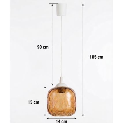 Brilagi - LED luster na sajli RETRO GLASS 1xE27/60W/230V Ø 14 cm bijela/zadimljeno-smeđa