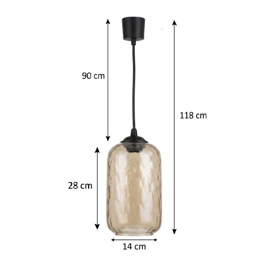 Brilagi - LED luster na kabelu RETRO GLASS 1xE27/60W/230V pr. 14 cm crna/dimljeno-smeđa