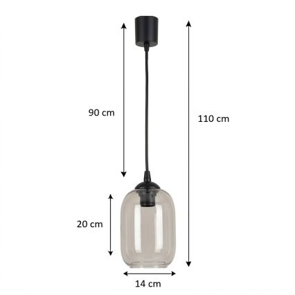 Brilagi - LED luster na sajli RETRO GLASS 1xE27/60W/230V Ø 14 cm crna/zadimljeno-siva
