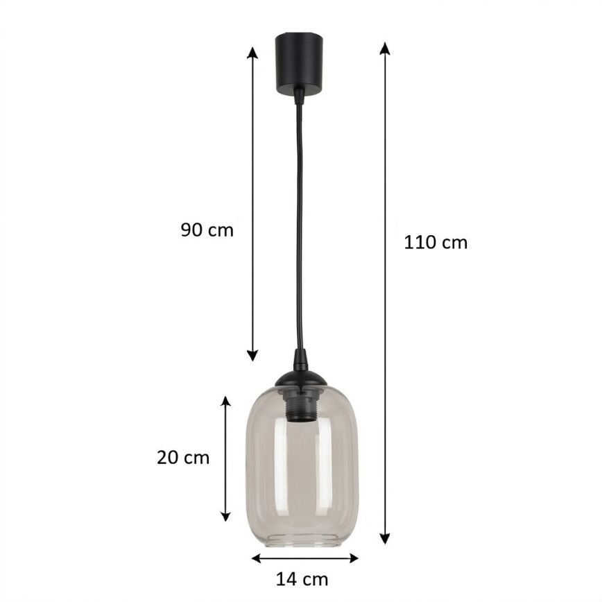 Brilagi - LED luster na sajli RETRO GLASS 1xE27/60W/230V Ø 14 cm crna/zadimljeno-siva