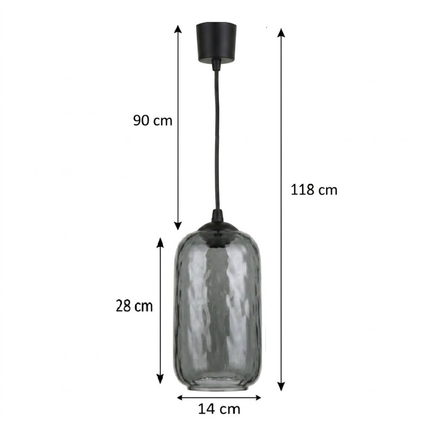 Brilagi - LED luster na sajli RETRO GLASS 1xE27/60W/230V Ø 14 cm crna/zadimljeno siva