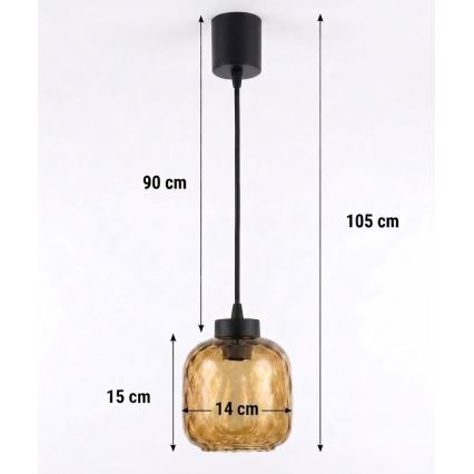 BRILAGI - LED luster na sajli RETRO GLASS 1xE27/60W/230V, promjer 14 cm, crna/duhanasto smeđa