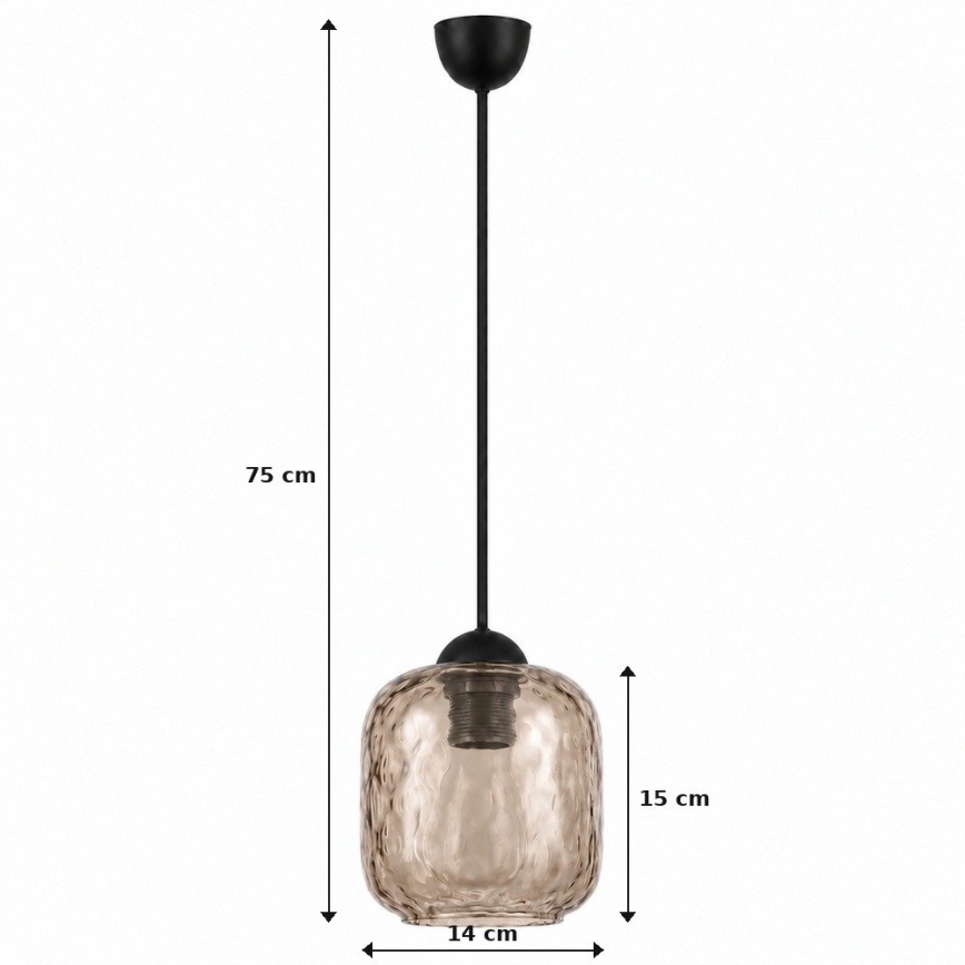 BRILAGI - LED luster na sajli RETRO GLASS 1xE27/60W/230V, promjer 14 cm, crna/duhanasto smeđa