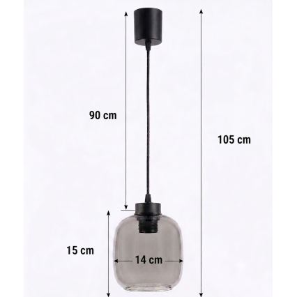 Brilagi - LED luster na sajli RETRO GLASS 1xE27/60W/230V pr. 14 cm crna/zadimljeno-siva