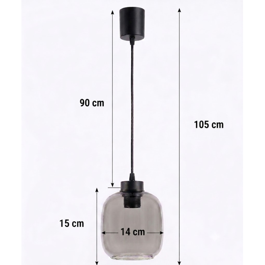 Brilagi - LED luster na sajli RETRO GLASS 1xE27/60W/230V pr. 14 cm crna/zadimljeno-siva