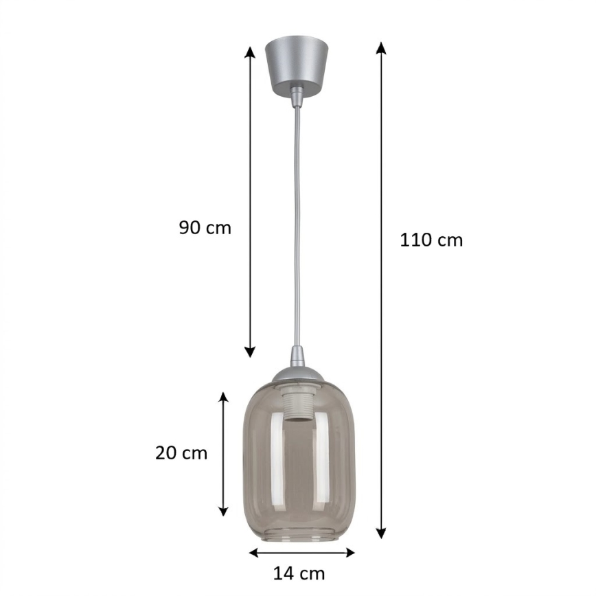 Brilagi - LED luster na sajli RETRO GLASS 1xE27/60W/230V Ø 14 cm srebrna/dimno siva