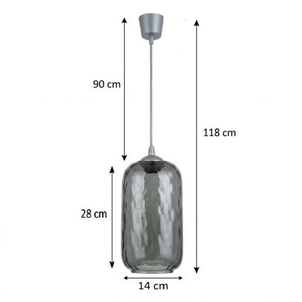 Brilagi - LED luster na sajli RETRO GLASS 1xE27/60W/230V Ø 14 cm srebrna/zadimljeno-siva