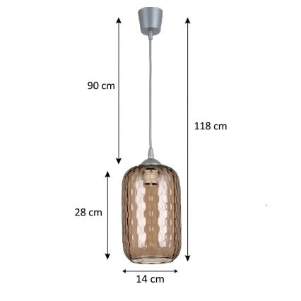 Brilagi - LED luster na sajli RETRO GLASS 1xE27/60W/230V Ø 14 cm srebrna/zadimljeno smeđa