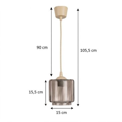 Brilagi - LED luster na kabelu RETRO GLASS 1xE27/60W/230V Ø 15 cm bež/dimno-bež