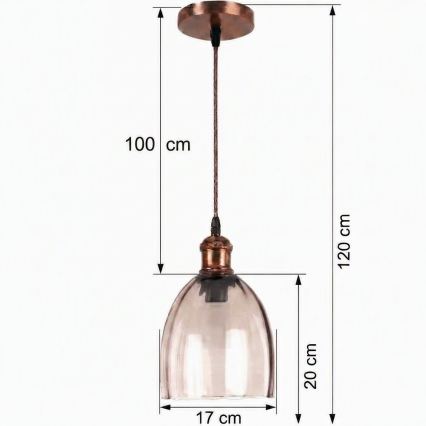 Brilagi - LED luster na sajli RETRO GLASS 1xE27/60W/230V Ø 17 cm bakrena/dimljeno bež