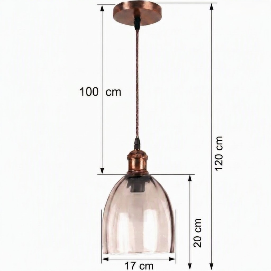 Brilagi - LED luster na sajli RETRO GLASS 1xE27/60W/230V Ø 17 cm bakrena/dimljeno bež